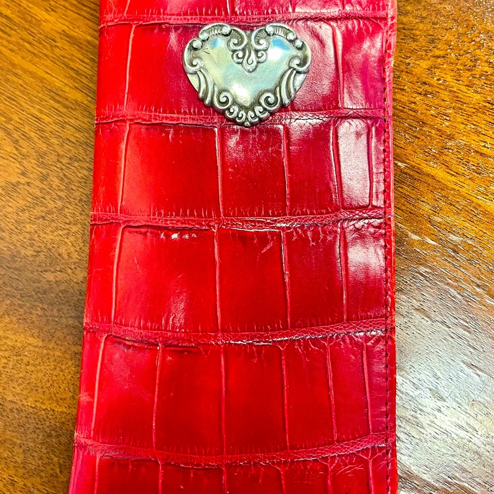 Brighton Red Croc-Embossed sunglass/eye case with Silver Heart Accent